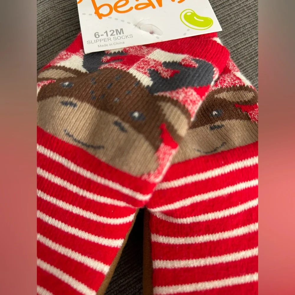 JUMPING BEANS Baby Slipper socks reindeer sz 6-12mo